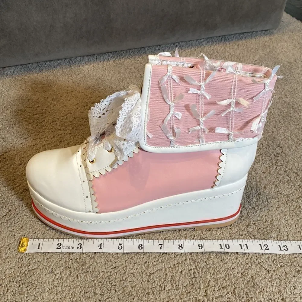 Women’s Platform Wedge Boots Pink & White Size EU 46 (13.5 US) NEW